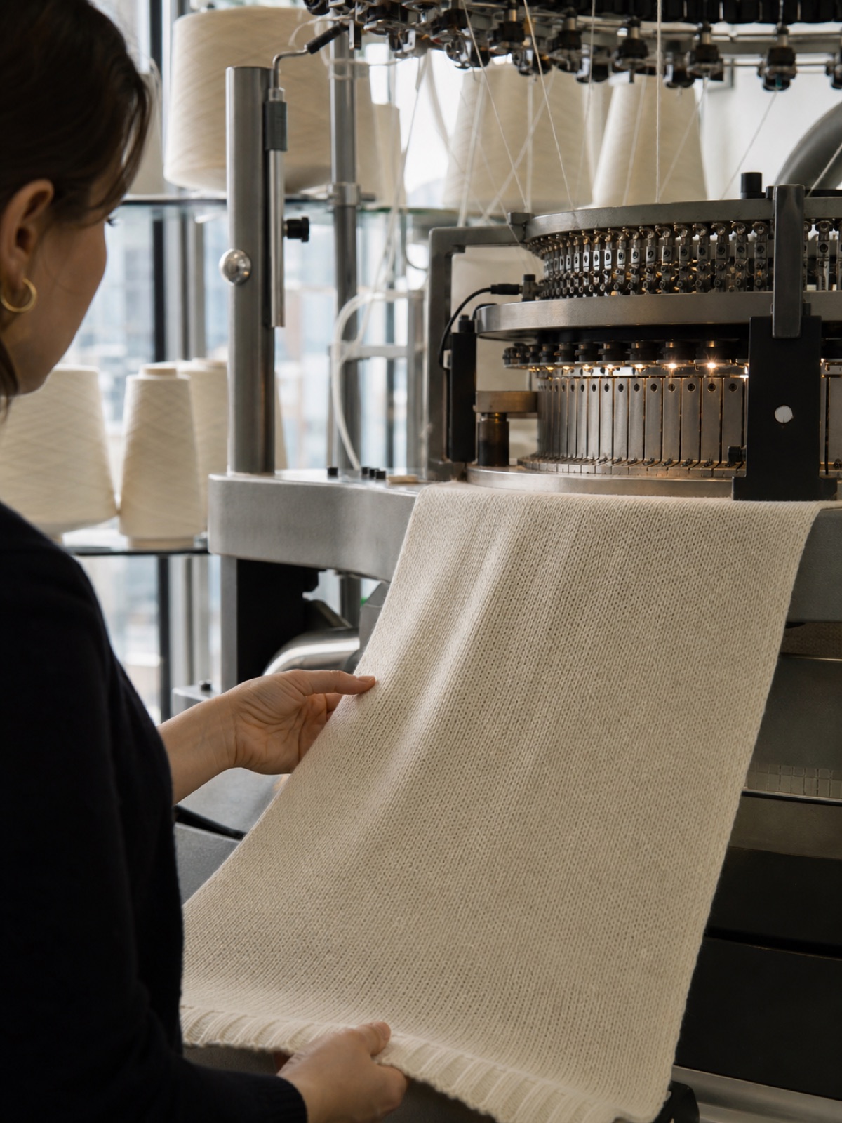 Qualitätskontrolle von Strickstoff an einer Strickmaschine