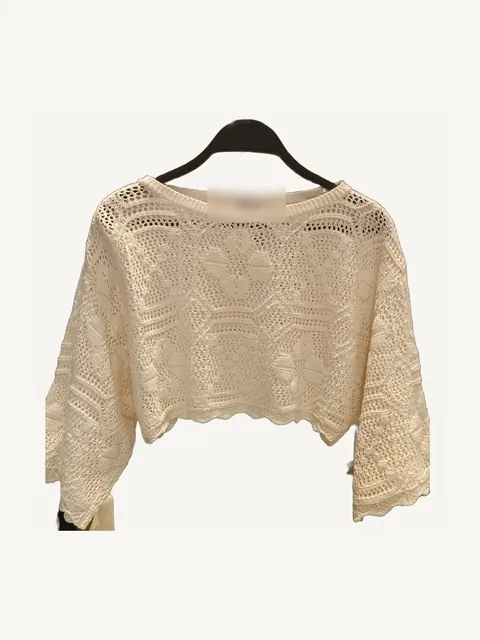 Kurzes Pointelle-Strickshirt